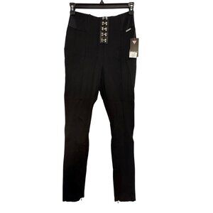Guess High-Waist Hook Closure Womens Leggings Small Black Viscose Blend